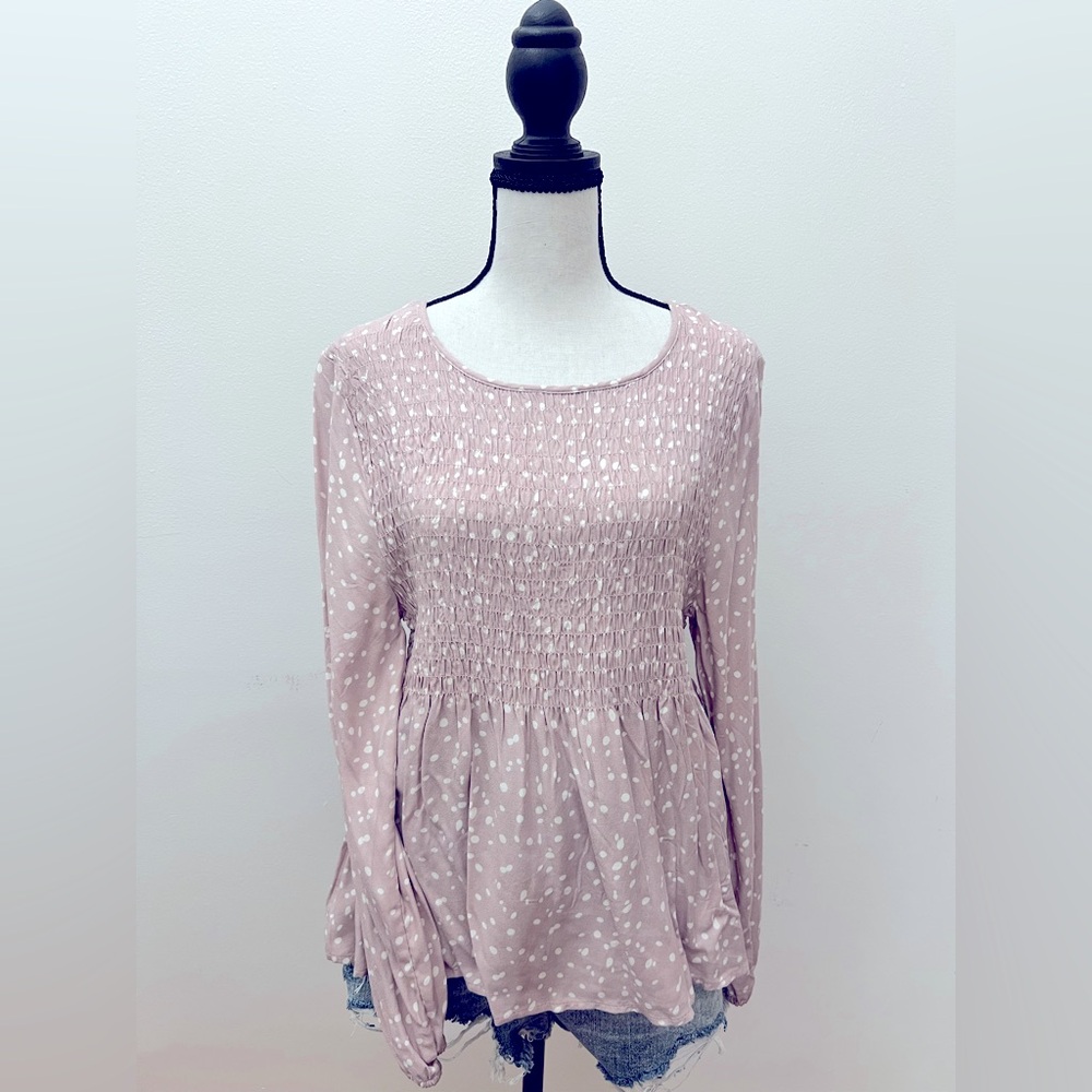 Urban Romantics Women's Pink Long Sleeve Smocked Top, NWT, Large